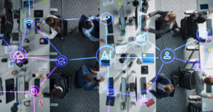 Group of professionals working at a table together