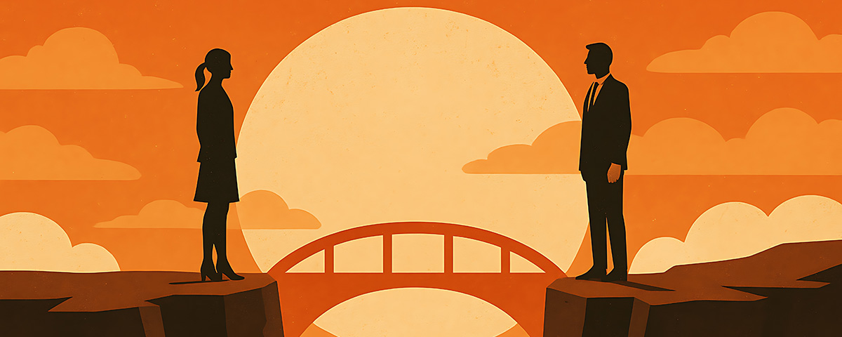 Connection metaphor of building bridges between people symbolizing communication partnership trust and collaboration